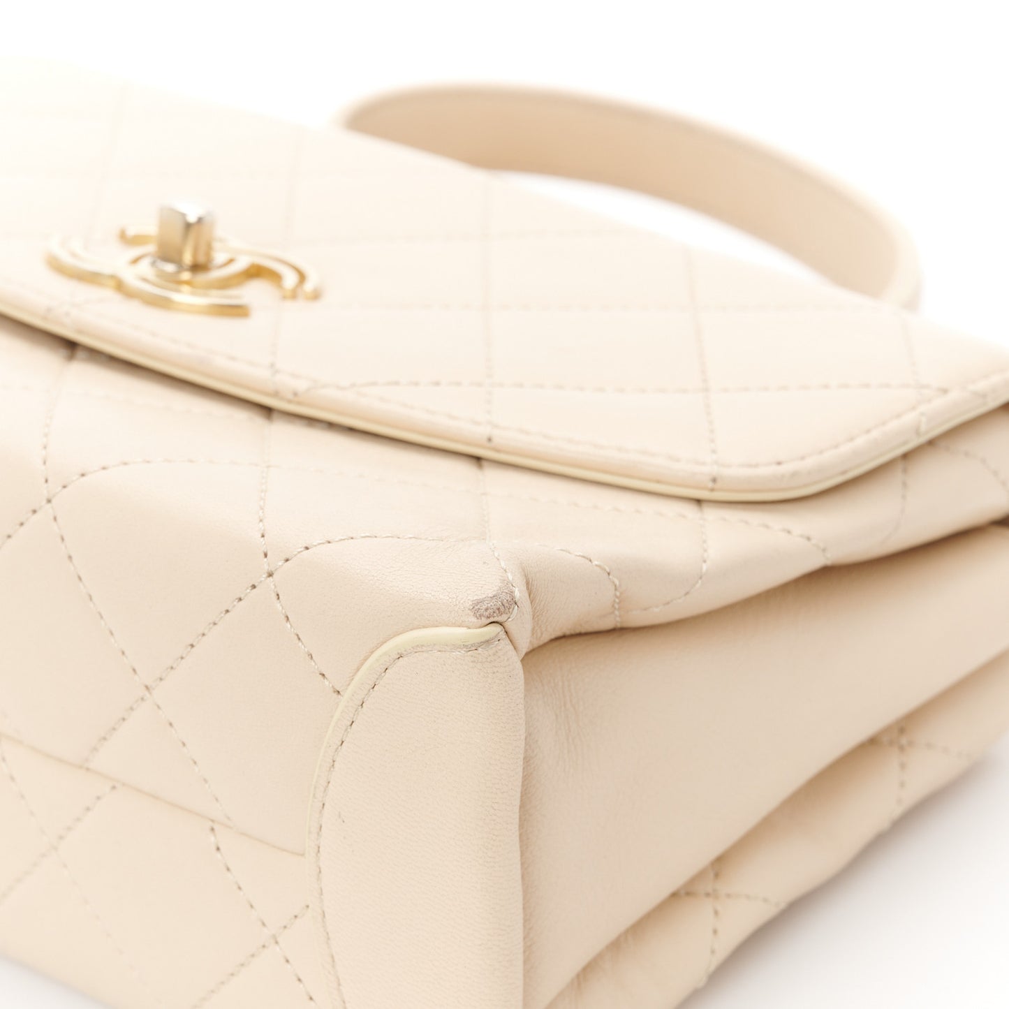 Lambskin Quilted Trendy Spirit Top Handle Bag Beige