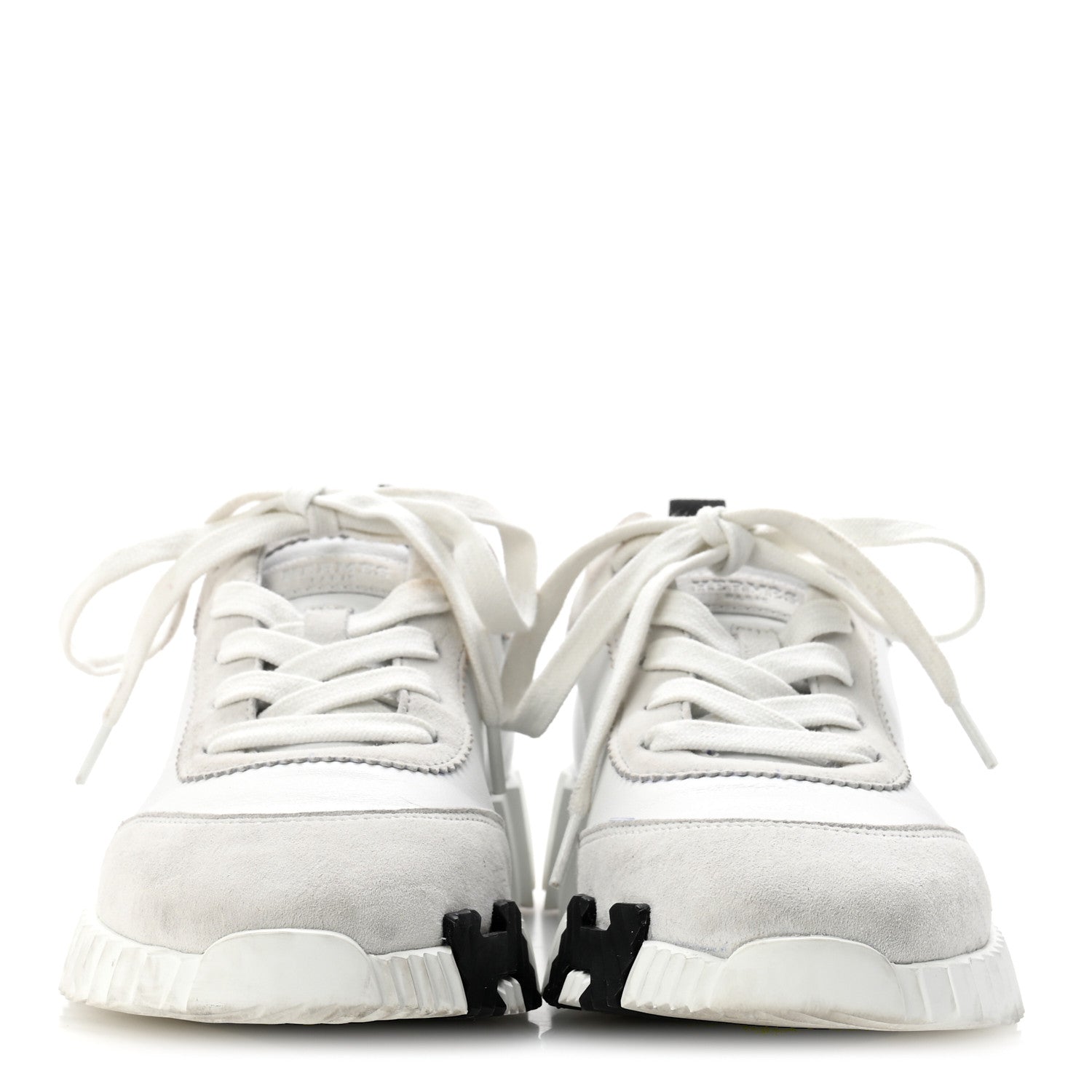 Hermes Calfskin Suede Goatskin Bouncing Sneakers 35.5 White Black 3 of 12