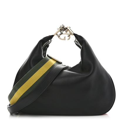 Gucci Aria Calfskin Web Large Attache Shoulder Bag Black 1 of 10