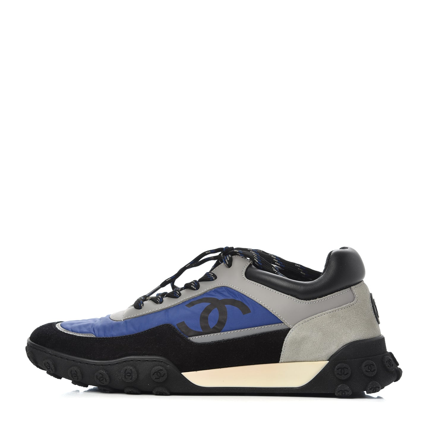 Nylon Calfskin Suede Mens CC Sneakers 41 Grey Blue