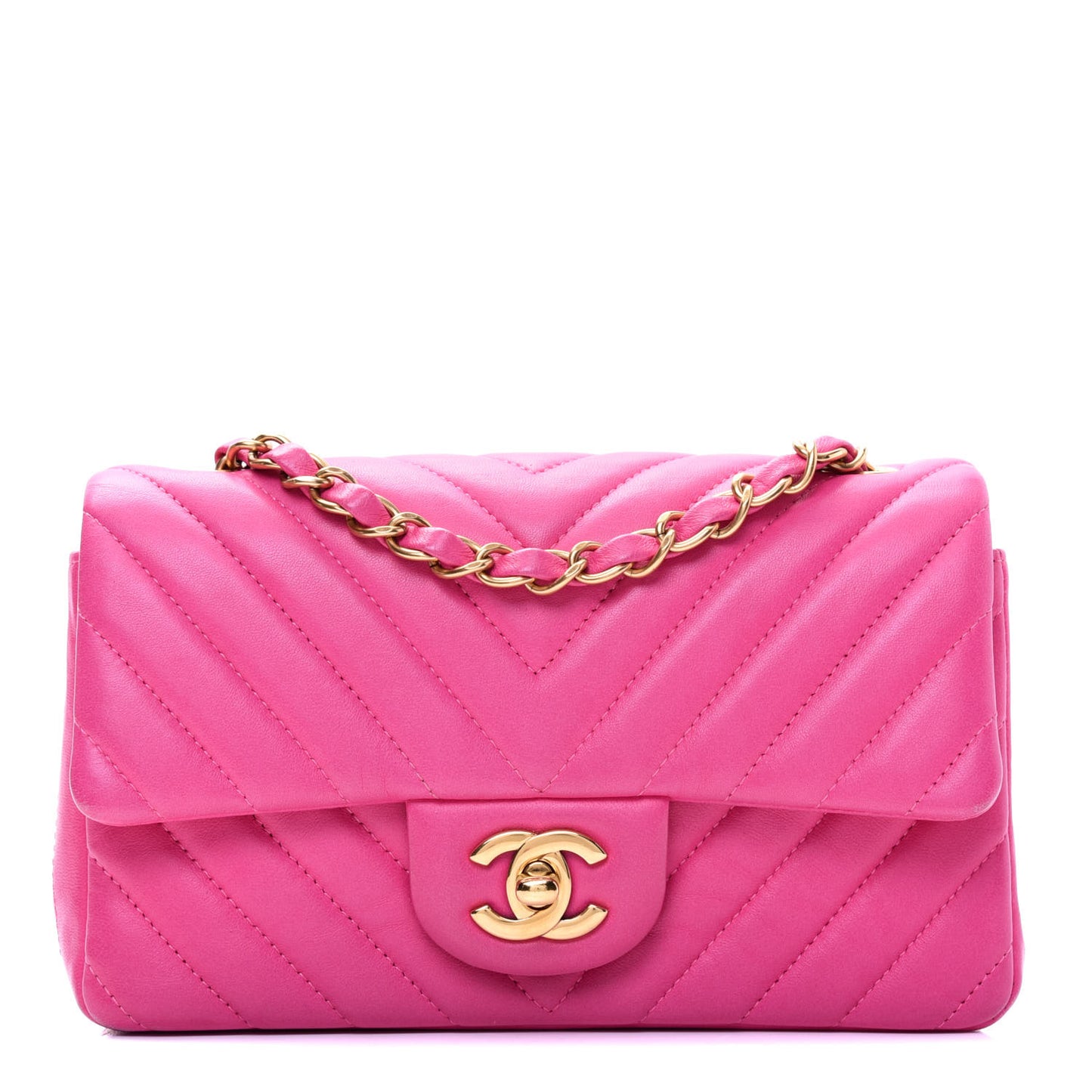 Lambskin Chevron Quilted Mini Rectangular Flap Fuchsia