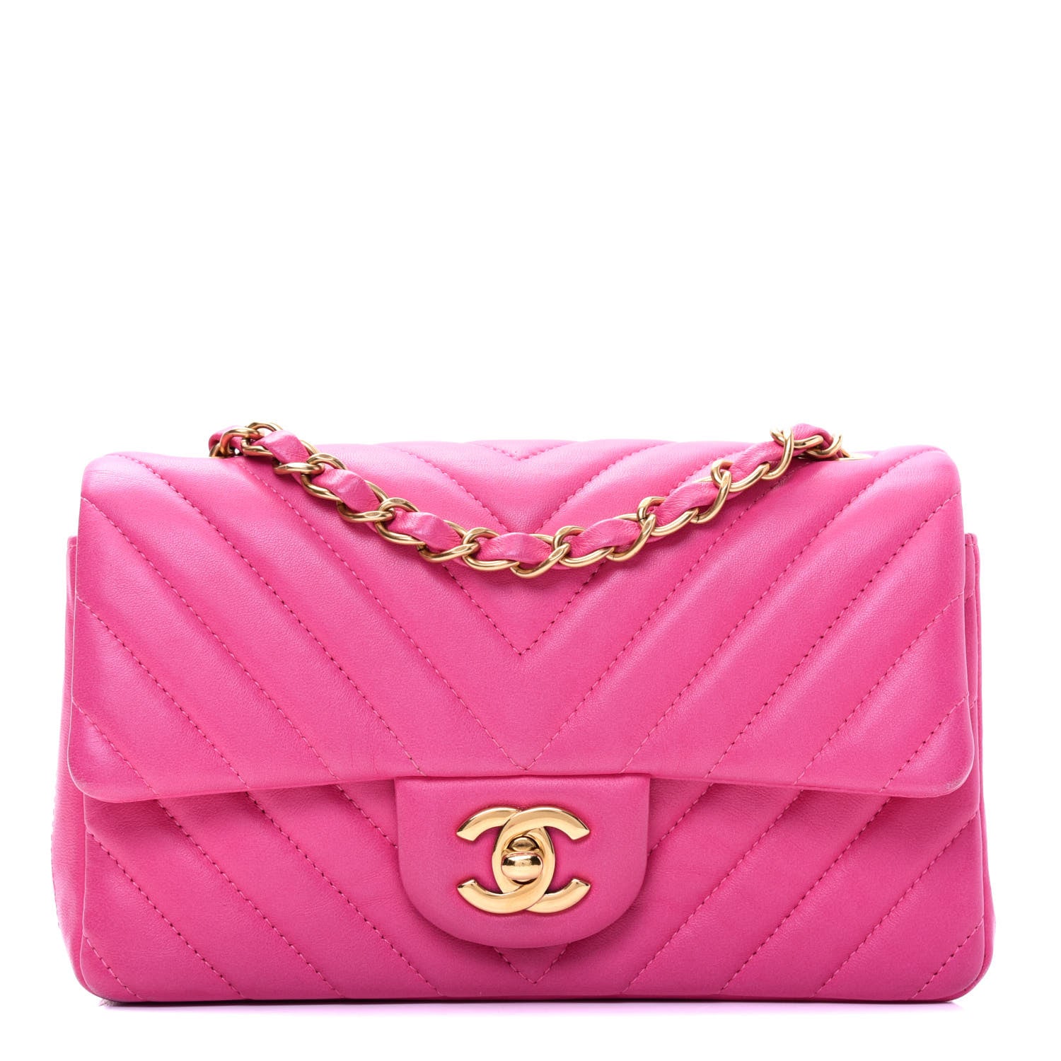 Chanel Lambskin Chevron Quilted Mini Rectangular Flap Fuchsia 1 of 18