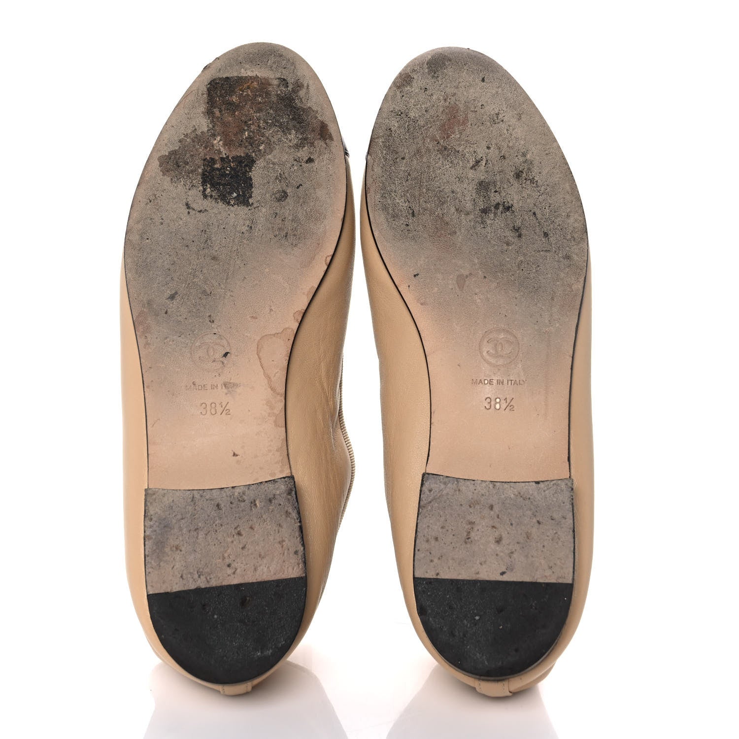 Chanel Lambskin Cap Toe CC Ballerina Flats 38.5 Beige Black 5 of 8