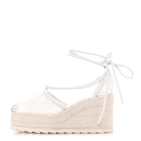 Mesh Lambskin Sporty Web Stretch Ankle Tie Espadrilles 37 Optic White
