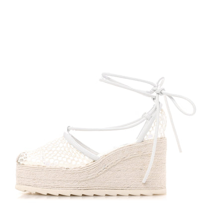 Bottega Veneta Mesh Lambskin Sporty Web Stretch Ankle Tie Espadrilles 37 Optic White 1 of 9