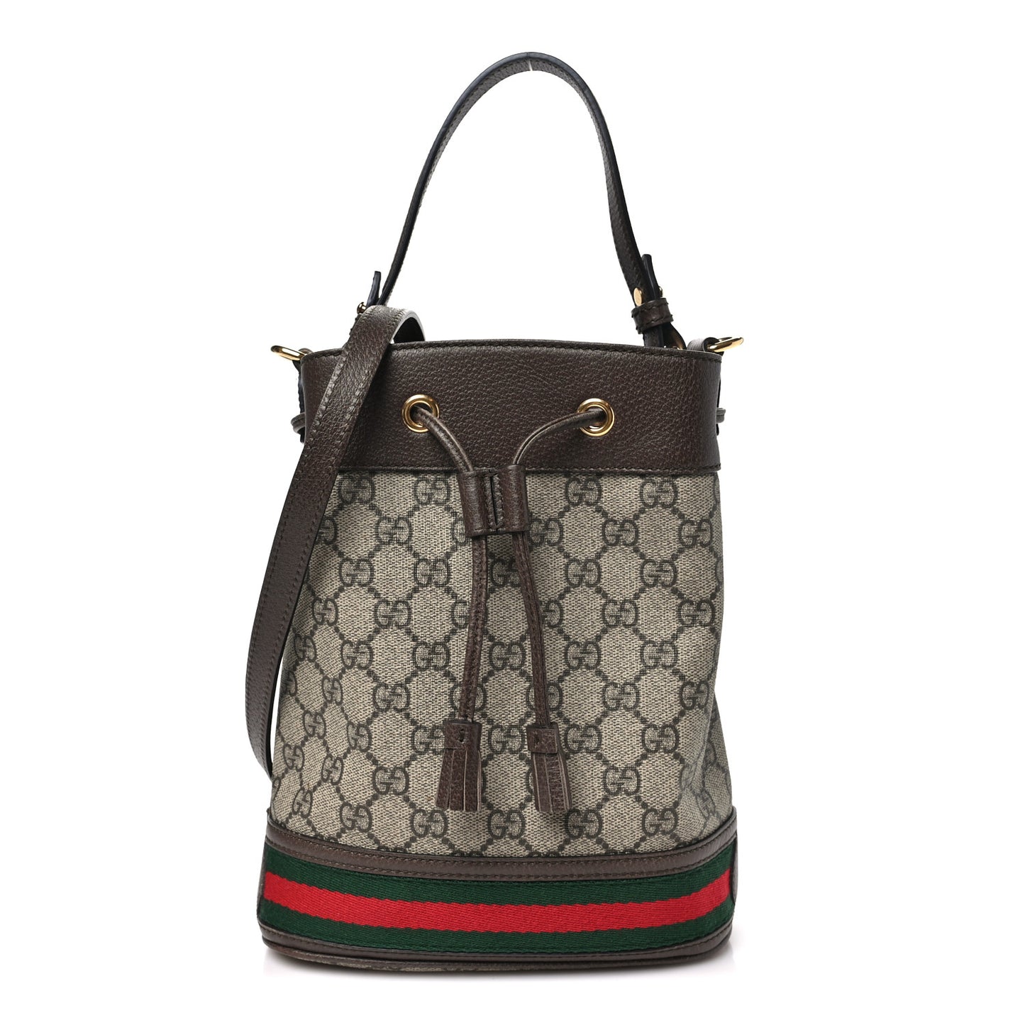 GG Supreme Monogram Web Small Ophidia Bucket Bag Brown