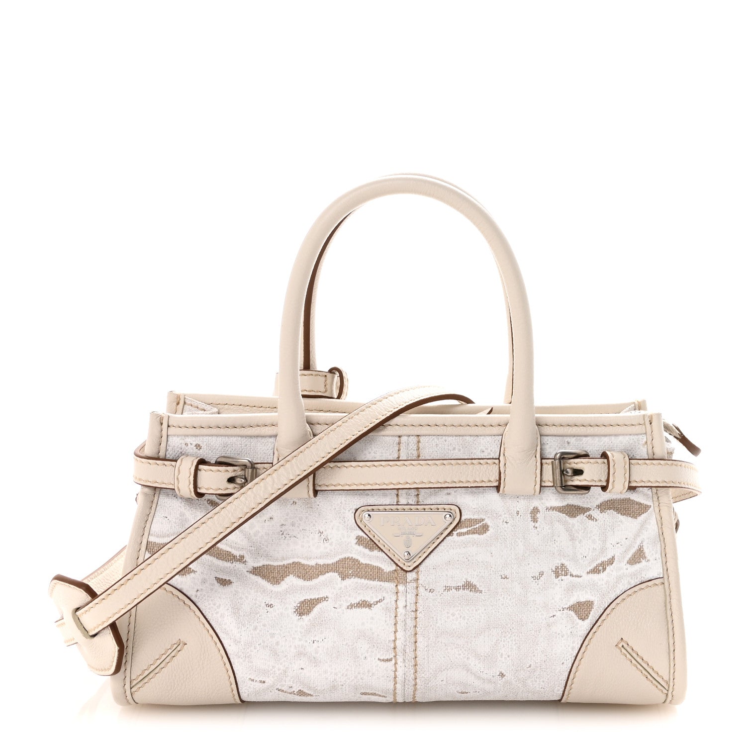 Prada Linen Calfskin Triangle Mini Bonnie Hand Bag White 1 of 9