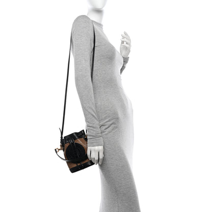 Fendi Vitello Liberty Glossy Lambskin F is Fendi Perforated Mini Mon Tresor Bucket Bag Sand Mimosa Black 2 of 14