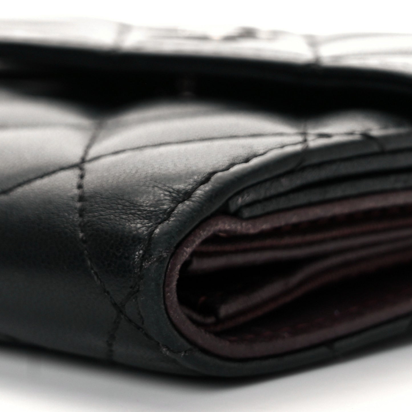 Lambskin Quilted Compact French Flap Wallet Black