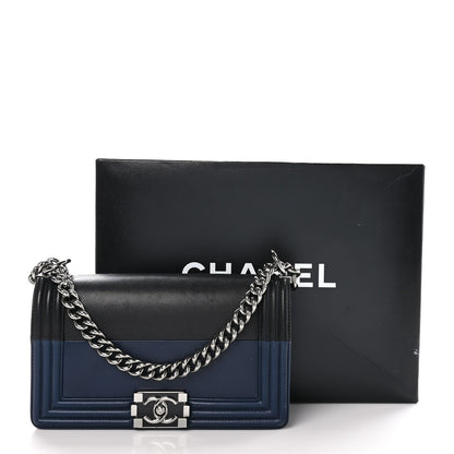 Chanel Calfskin Medium Bi-Color Boy Flap Navy Black 11 of 11