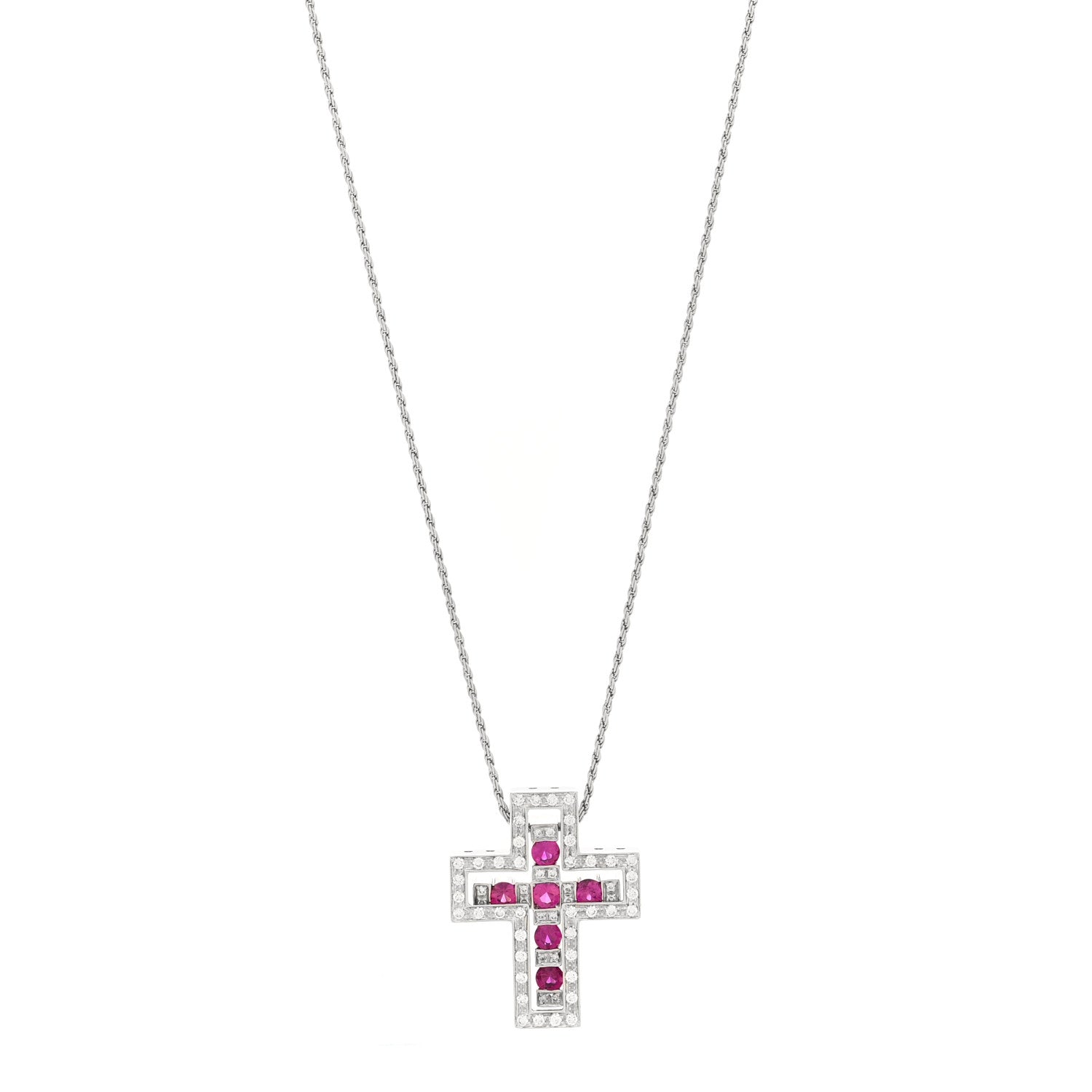 Damiani 18K White Gold Diamond Ruby Belle Epoque Cross Pendant Necklace 1 of 4