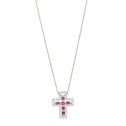 Damiani 18K White Gold Diamond Ruby Belle Epoque Cross Pendant Necklace 1 of 4