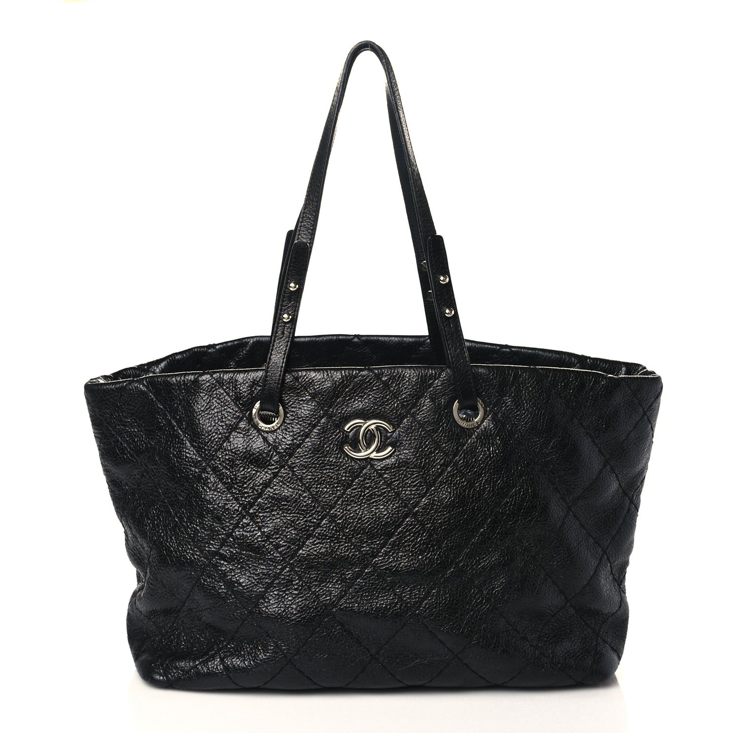 Glazed Calfskin Large On The Road Tote Black