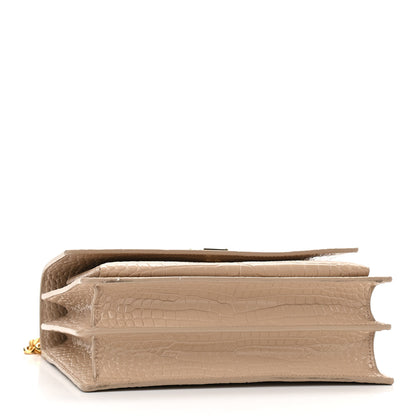 Saint Laurent Calfskin Crocodile Embossed Medium Monogram Sunset Dark Beige 4 of 11