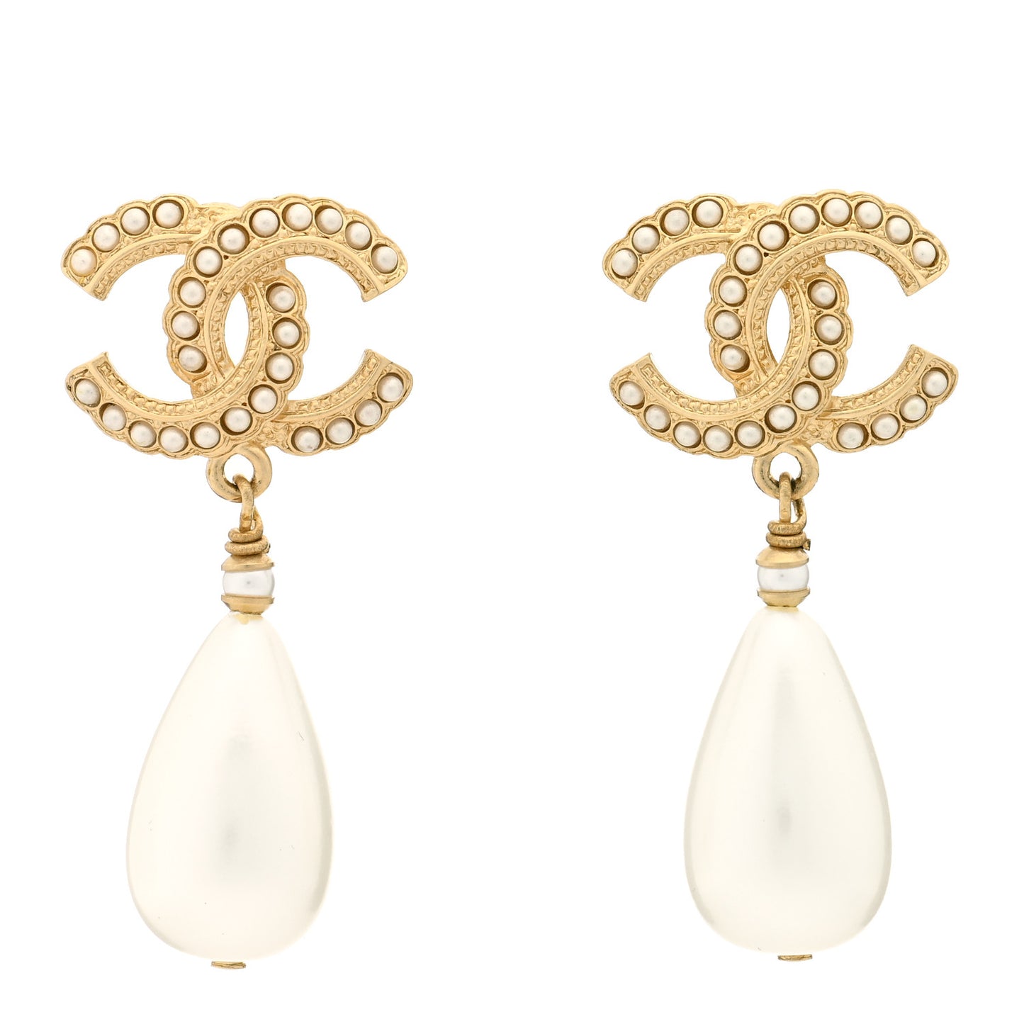 Pearl CC Drop Earrings Gold Pearly White