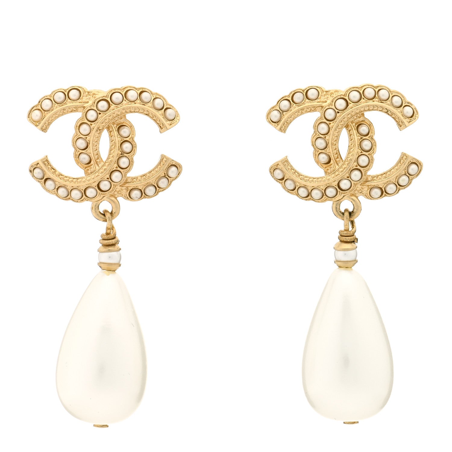 Chanel Pearl CC Drop Earrings Gold Pearly White 1 of 3