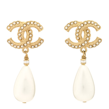 Chanel Pearl CC Drop Earrings Gold Pearly White 1 of 3