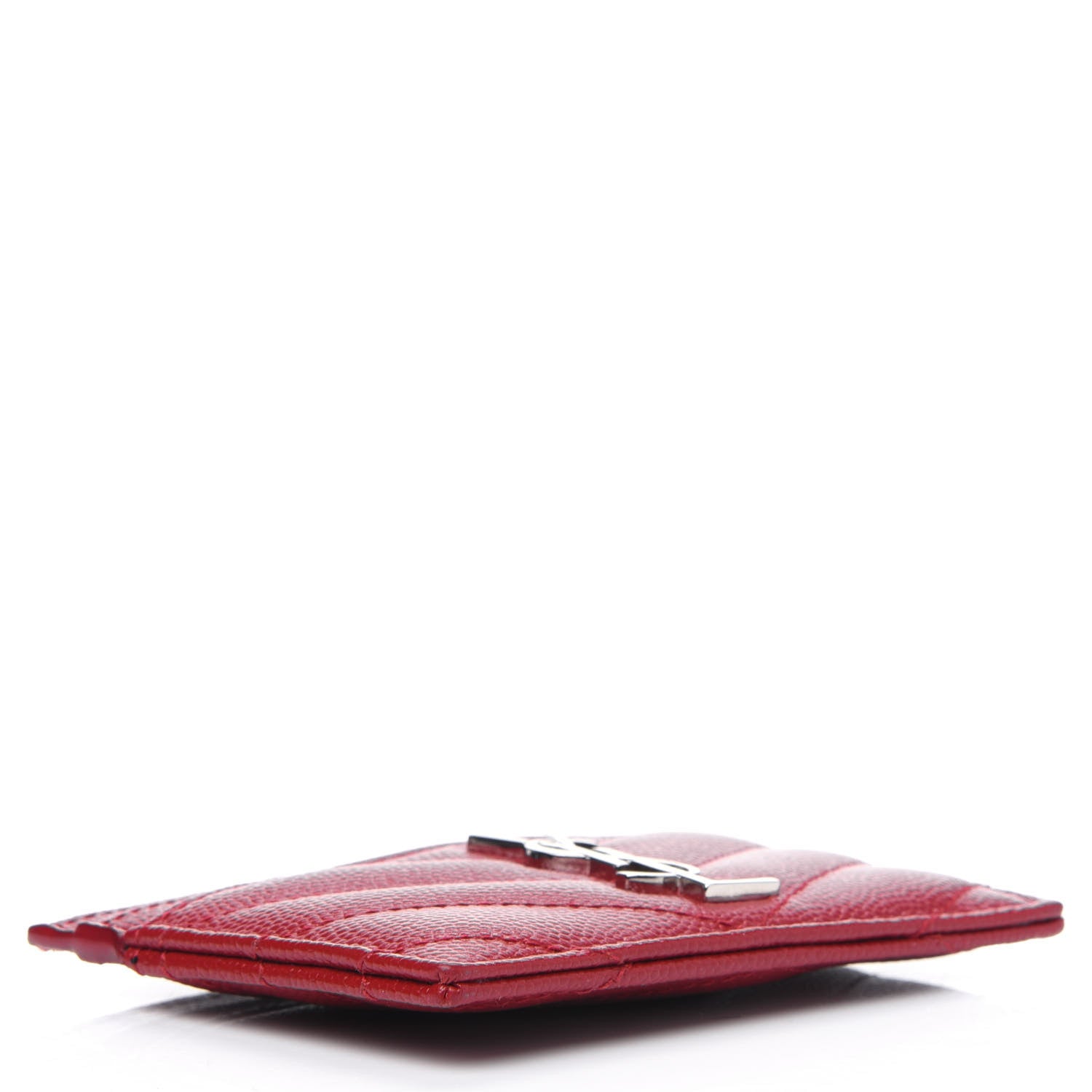 Saint Laurent Grain De Poudre Matelasse Chevron Monogram Credit Card Case Rouge Eros 3 of 5