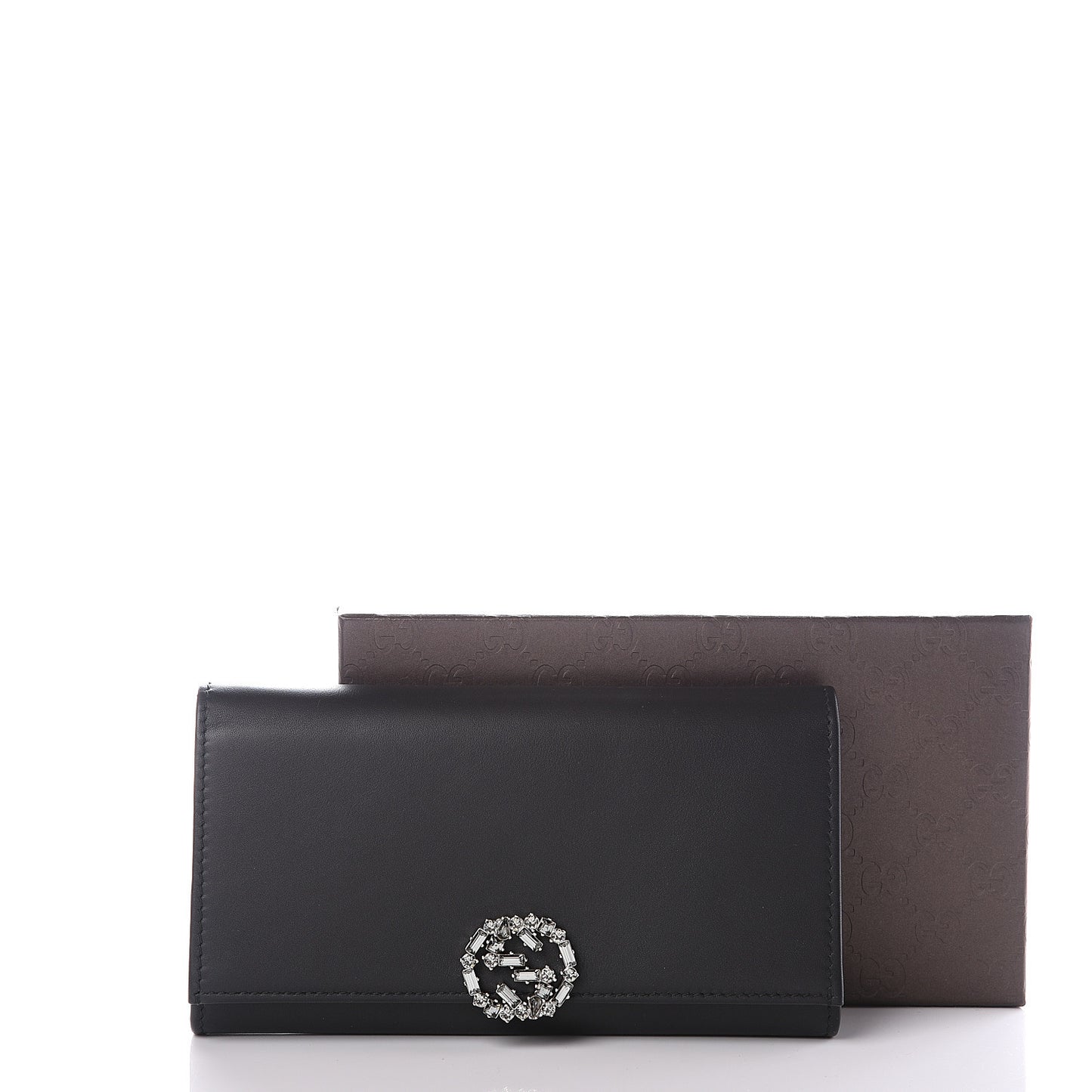 Calfskin Swarovski Crystal GG Sparkling Flap Wallet Black