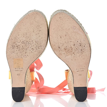 Gucci Nappa Satin Alexis Ankle Wrap Platform Espadrille Wedges 40 Yellow Pink 7 of 15