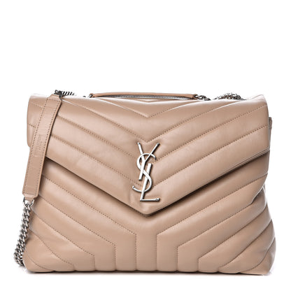 Saint Laurent Calfskin Y Quilted Monogram Medium Loulou Chain Satchel Nude Powder 1 of 11