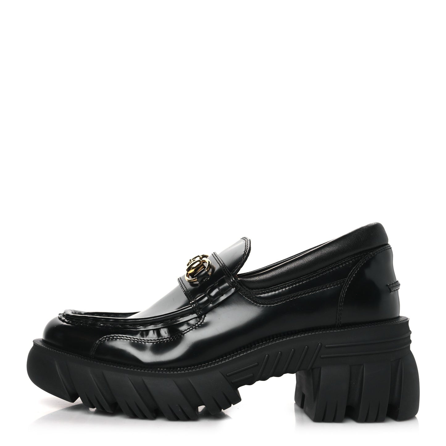 Magnum Calfskin Nappa Samoa Womens Horsebit Platform Chunky Lug Sole 40mm Loafers 39 Black