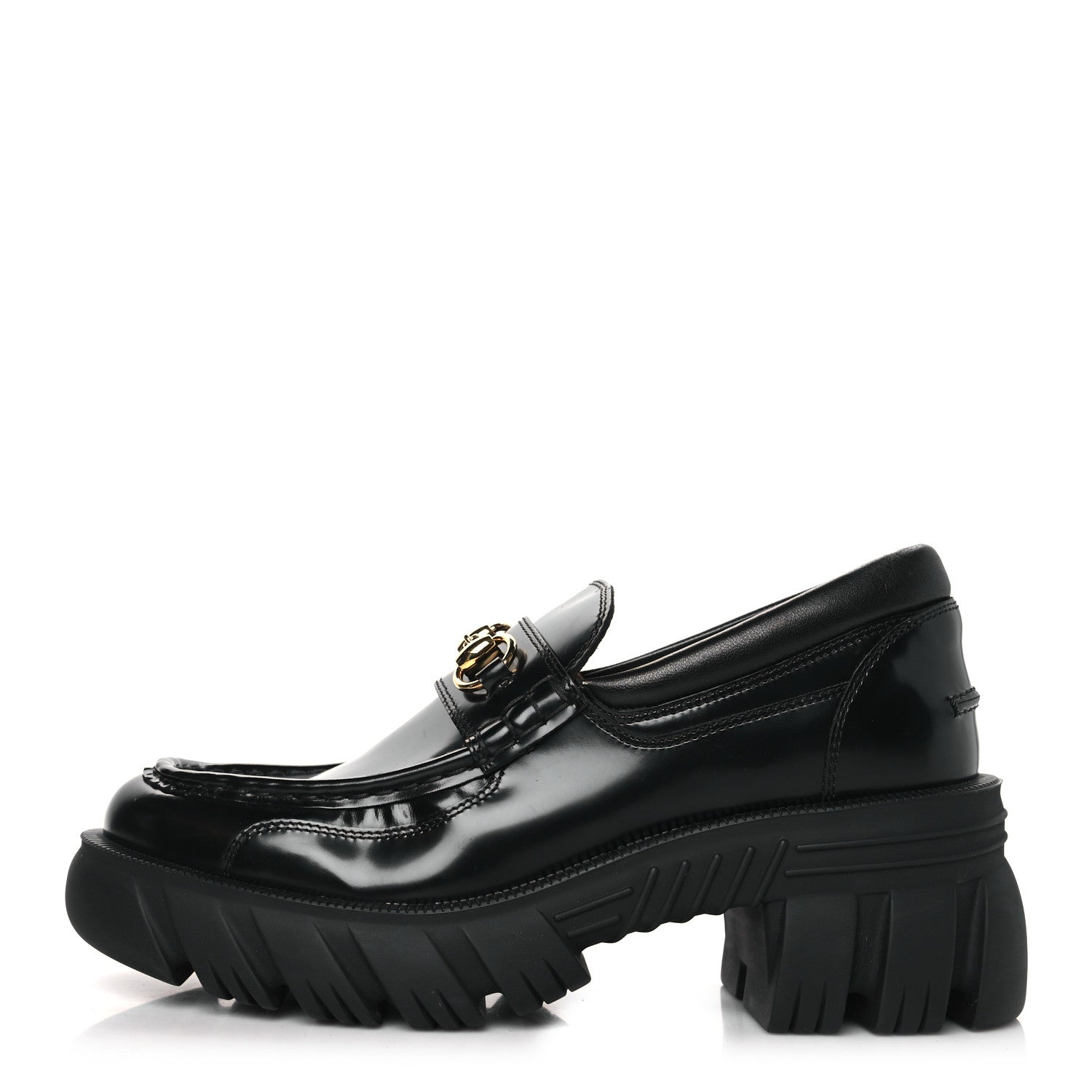 Gucci Magnum Calfskin Nappa Samoa Womens Horsebit Platform Chunky Lug Sole 40mm Loafers 39 Black 1 of 8