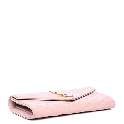 Saint Laurent Grain De Poudre Matelasse Chevron Monogram Flap Wallet Pale Pink 4 of 10