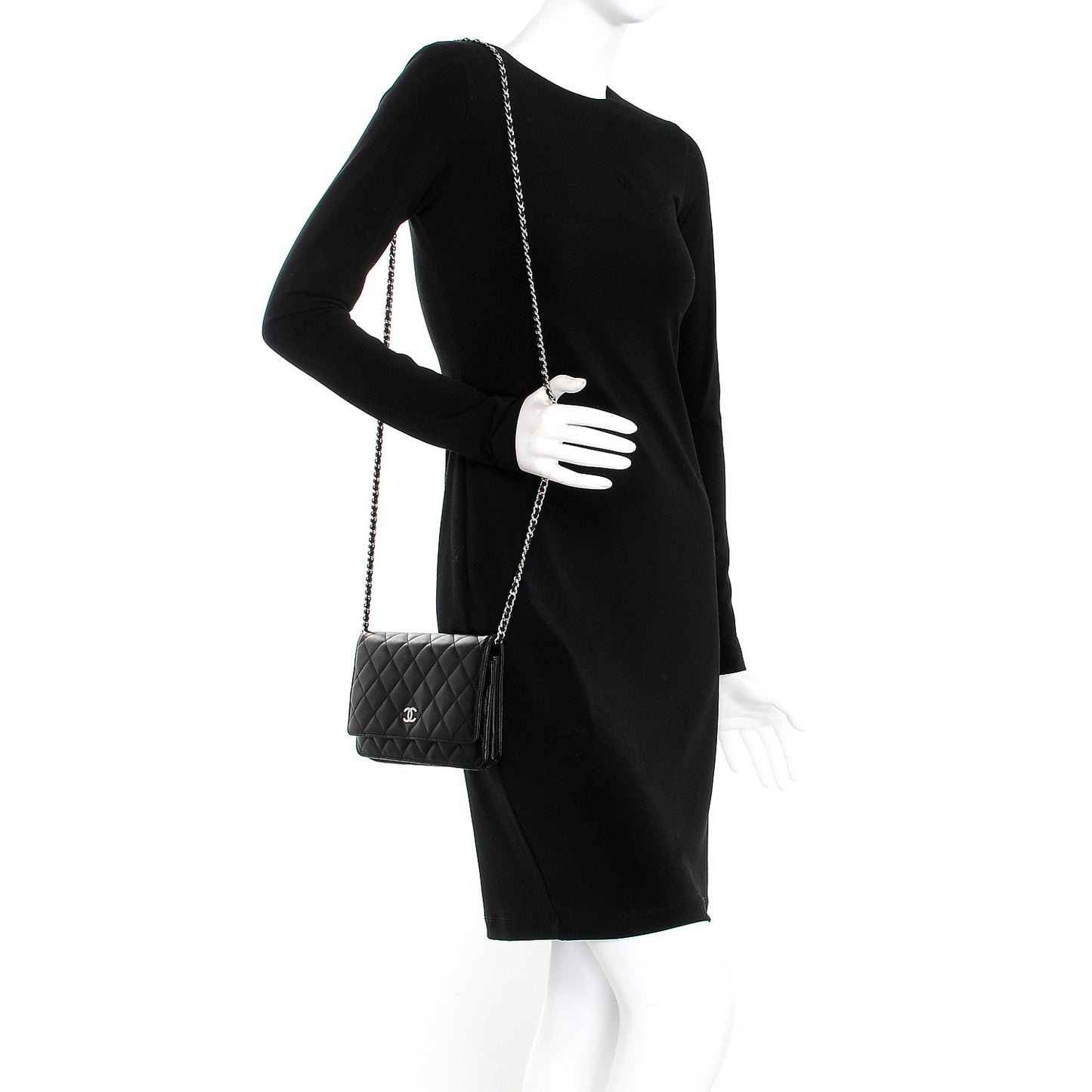 Lambskin Quilted Wallet On Chain WOC Black