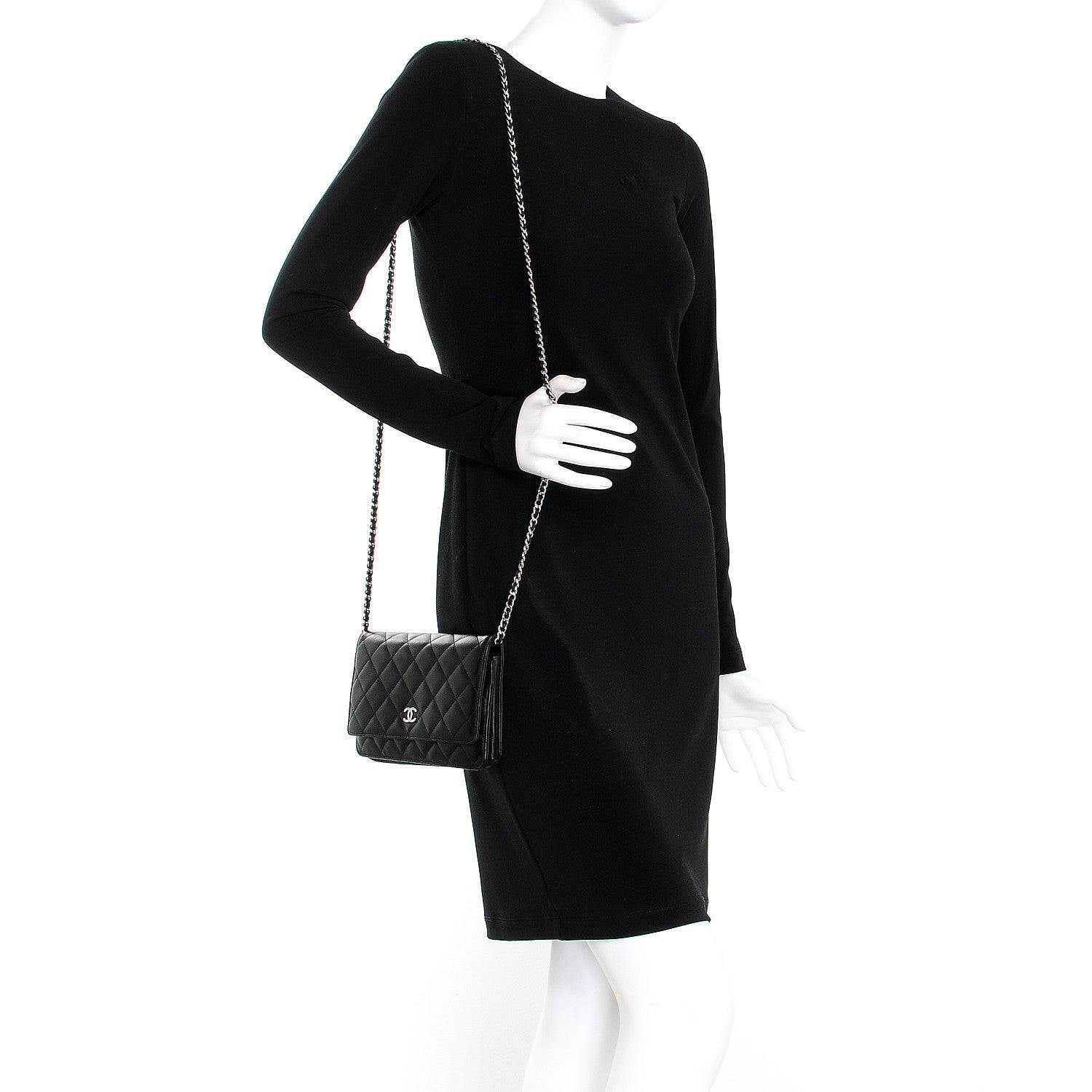 Chanel Lambskin Quilted Wallet On Chain WOC Black 2 of 10