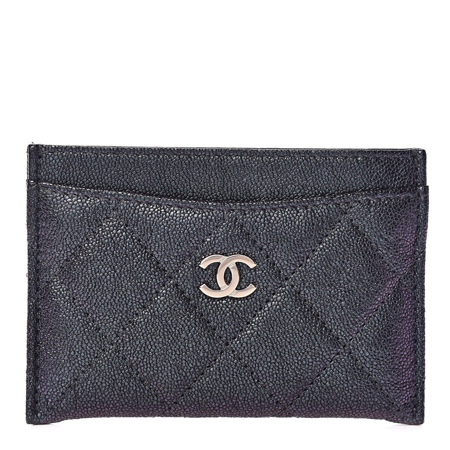 Iridescent Caviar Quilted Card Holder Black