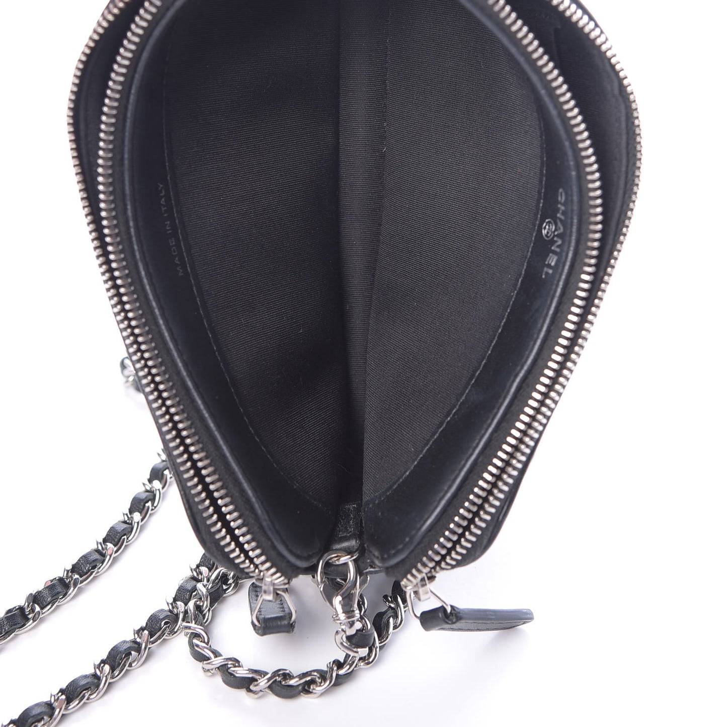 Lambskin Camellia Embossed Small Clutch With Chain Black