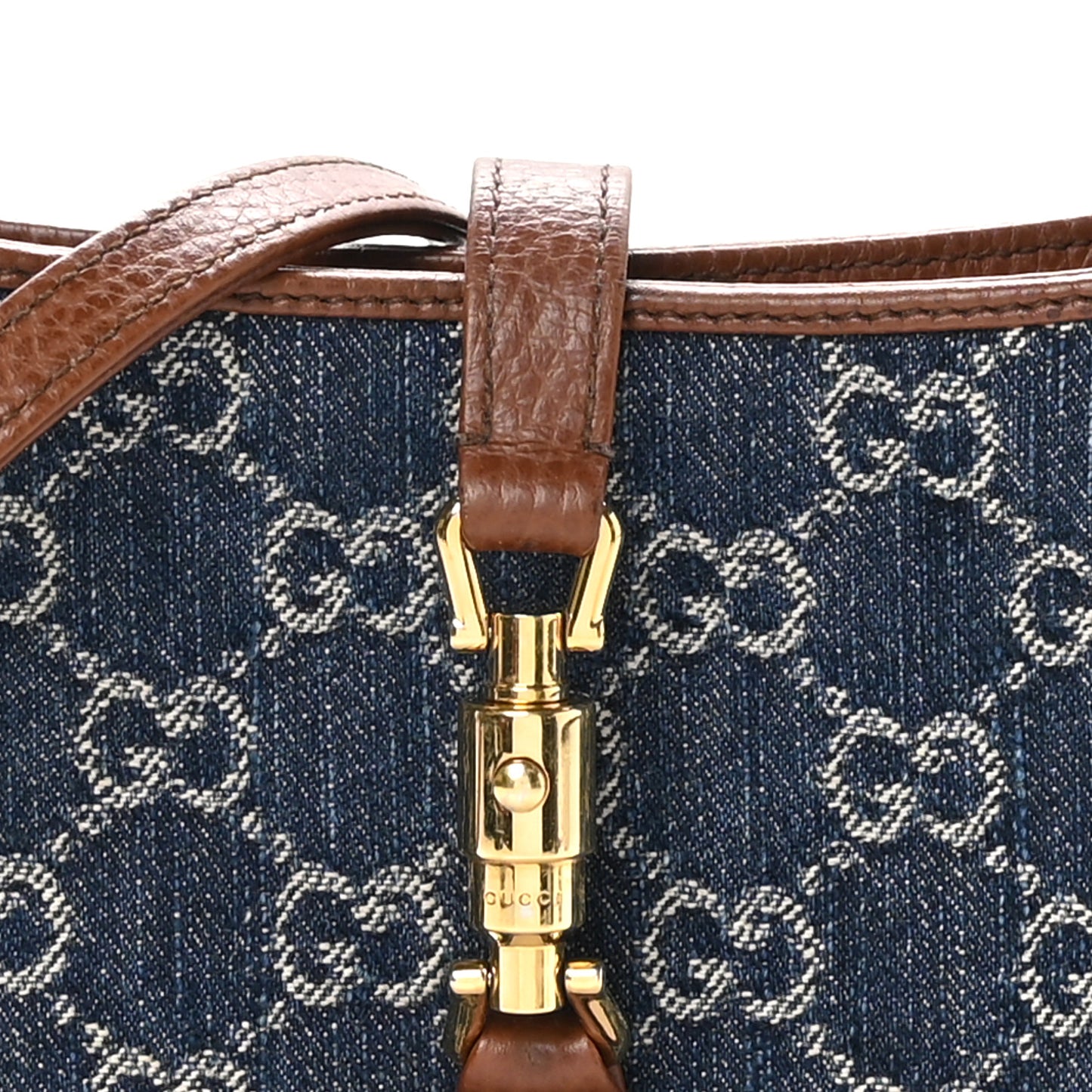 New Denim GG Monogram Calfskin Mini Jackie 1961 Hobo Blue Tea Cuir