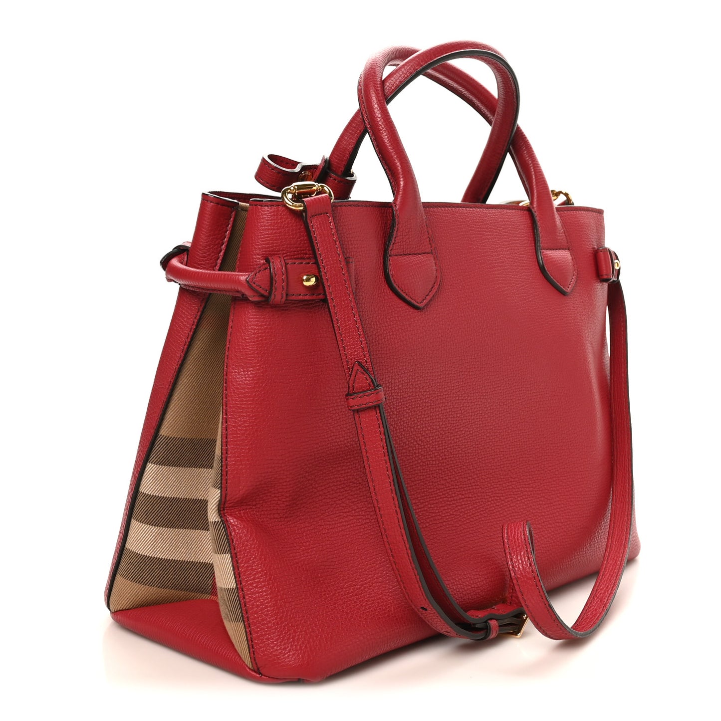 Derby Calfskin House Check Medium Banner Tote Russet Red