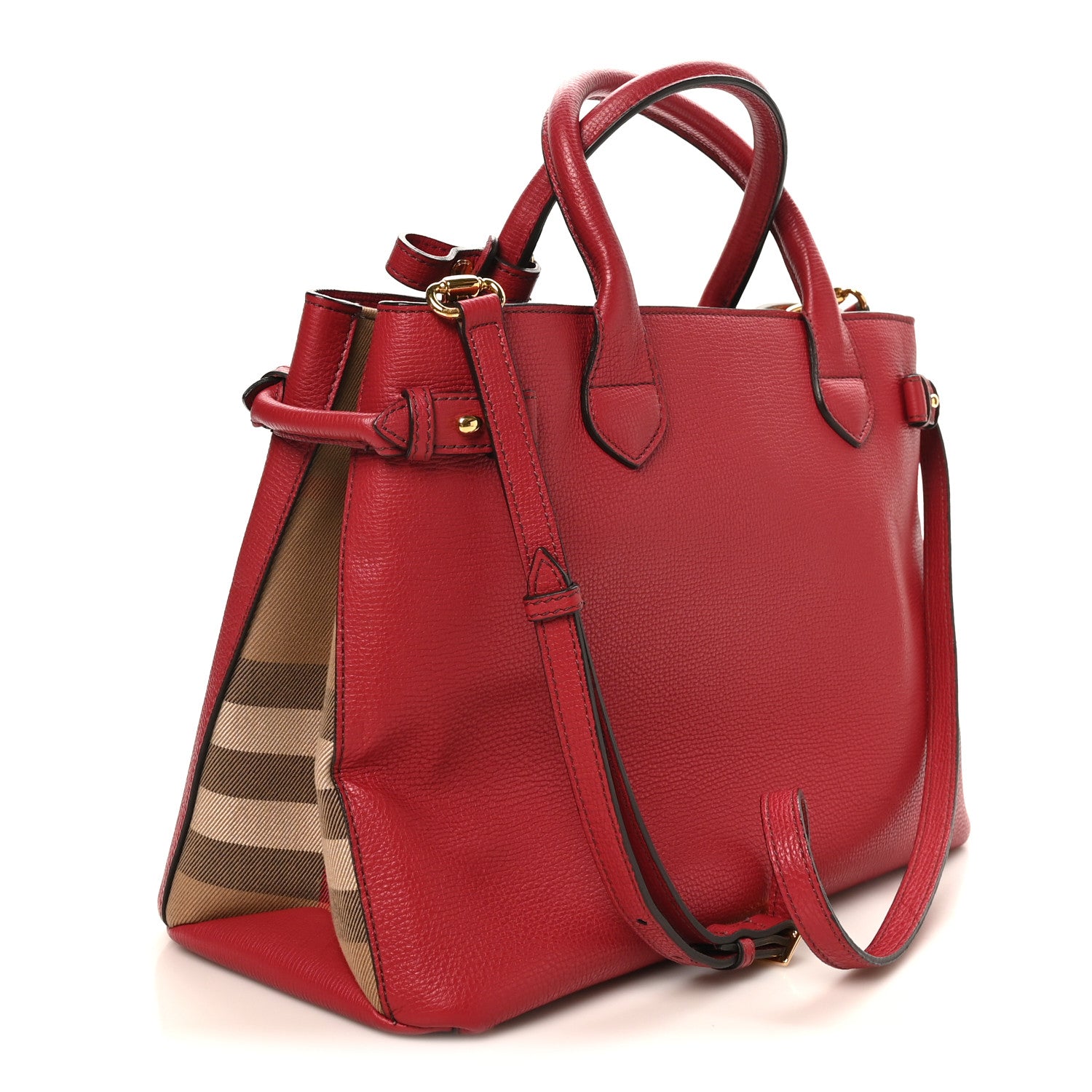 Burberry Derby Calfskin House Check Medium Banner Tote Russet Red 3 of 9