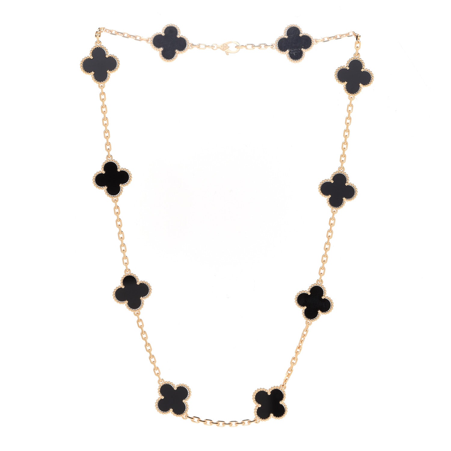 Van Cleef & Arpels 18K Yellow Gold Black Onyx 10 Motifs Vintage Alhambra Necklace 4 of 8