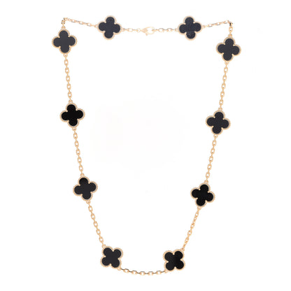 Van Cleef & Arpels 18K Yellow Gold Black Onyx 10 Motifs Vintage Alhambra Necklace 4 of 8