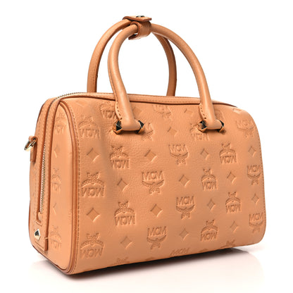 MCM Calfskin Ottomar Monogram Small Essential Boston Bag Sandstone 3 of 14