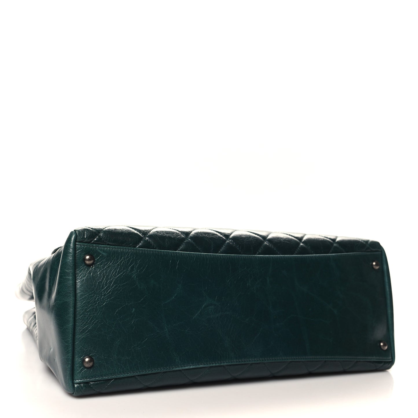 Glazed Calfskin Quilted Large Front Flap Tote Dark Green