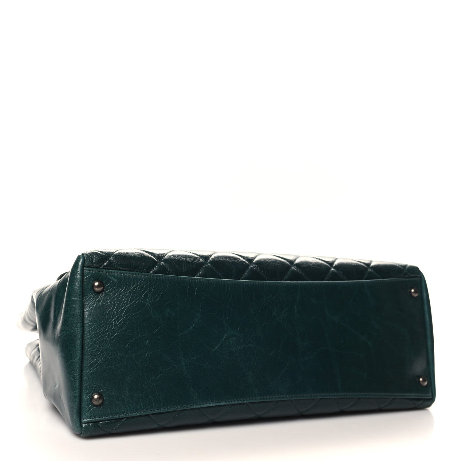 Chanel Glazed Calfskin Quilted Large Front Flap Tote Dark Green 4 of 11