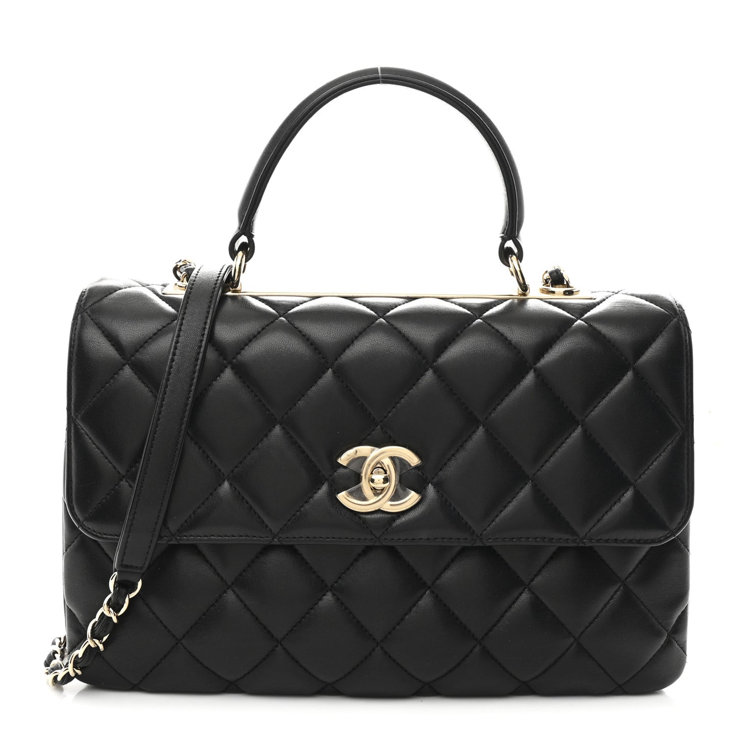 Lambskin Quilted Medium Trendy CC Flap Dual Handle Bag Black