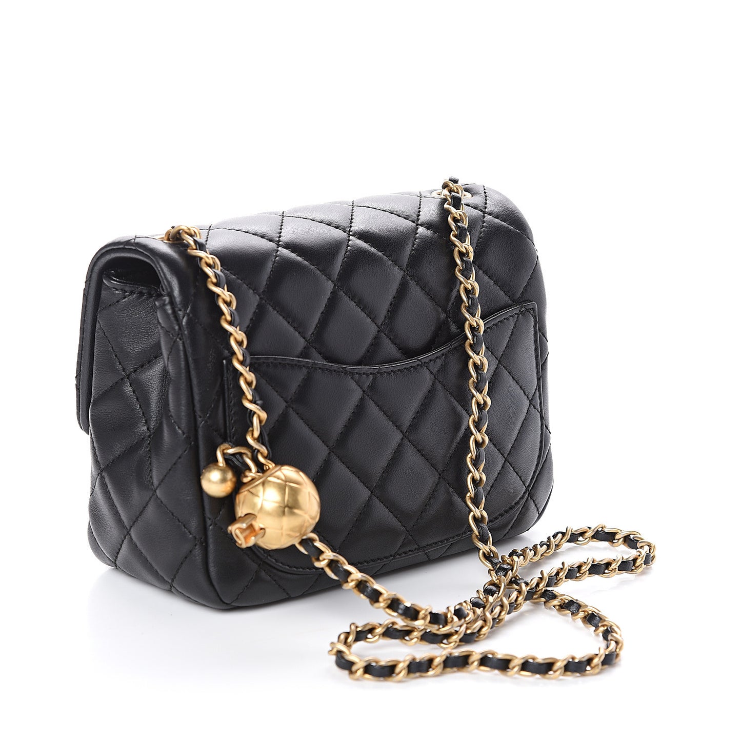 Lambskin Quilted Mini Pearl Crush Flap Black