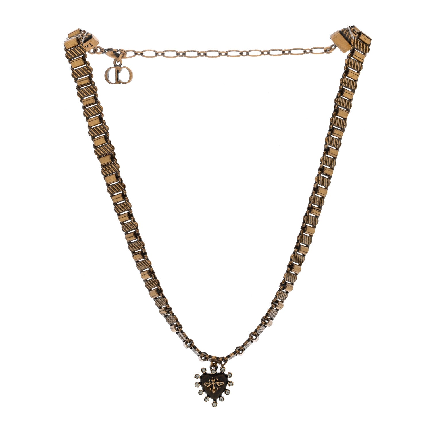 Christian Dior Metal Crystal Bee Heart Choker Necklace Aged Gold 3 of 4