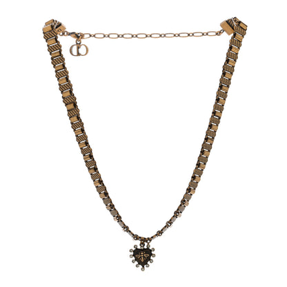 Christian Dior Metal Crystal Bee Heart Choker Necklace Aged Gold 3 of 4