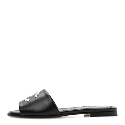 Chanel Lambskin Pearl CC Sandals 36.5 Black 1 of 9