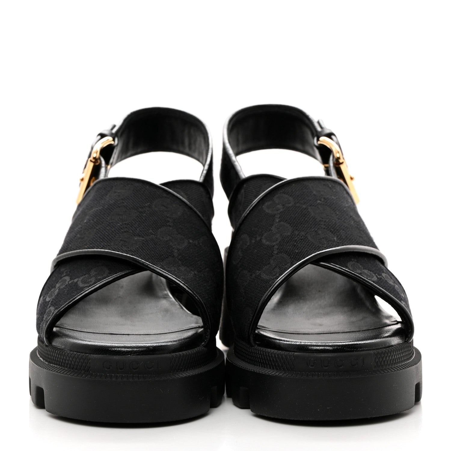 Gucci Monogram Granada Kid Trip 40/72mm Lug Sole Sandals 37 Black 2 of 9