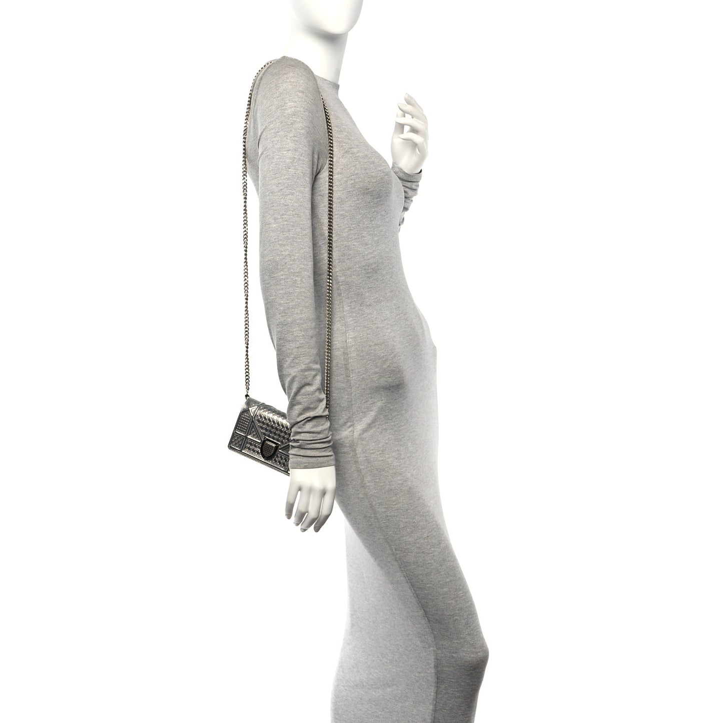 Metallic Patent Micro-Cannage Diorama Wallet on Chain Pouch Silver
