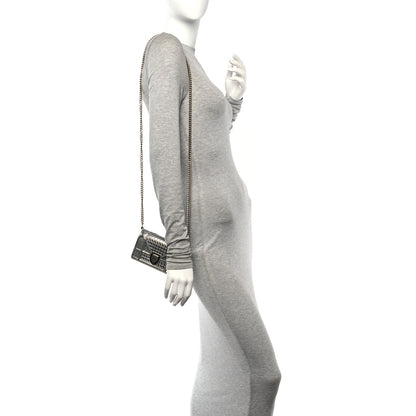 Christian Dior Metallic Patent Micro-Cannage Diorama Wallet on Chain Pouch Silver 2 of 9