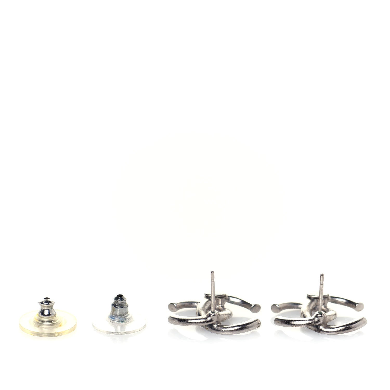 Chanel Baguette Crystal CC Earrings Silver Blue 3 of 5