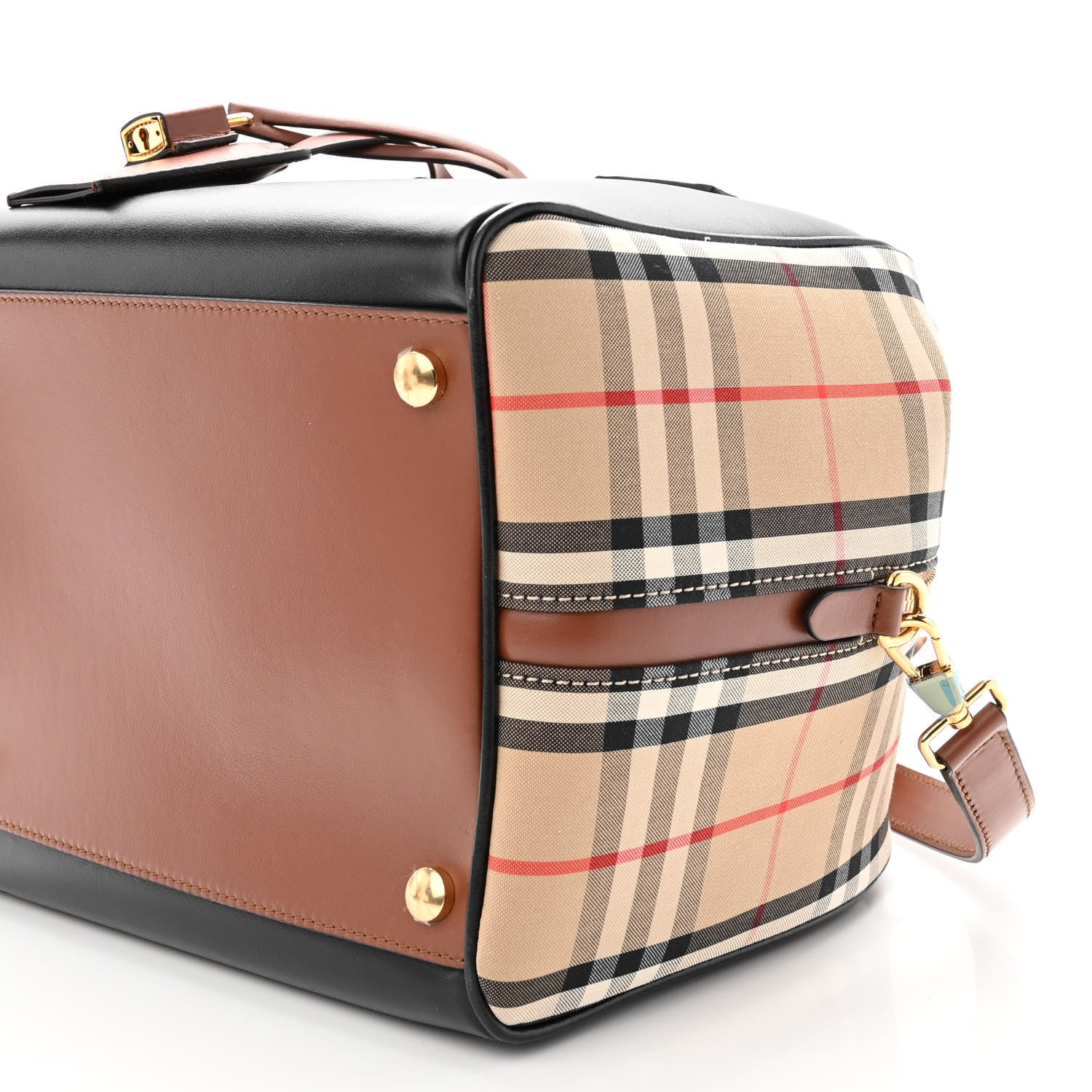 Burberry Smooth Calfskin House Check Medium Cube Bowling Bag Archive Beige 9 of 9